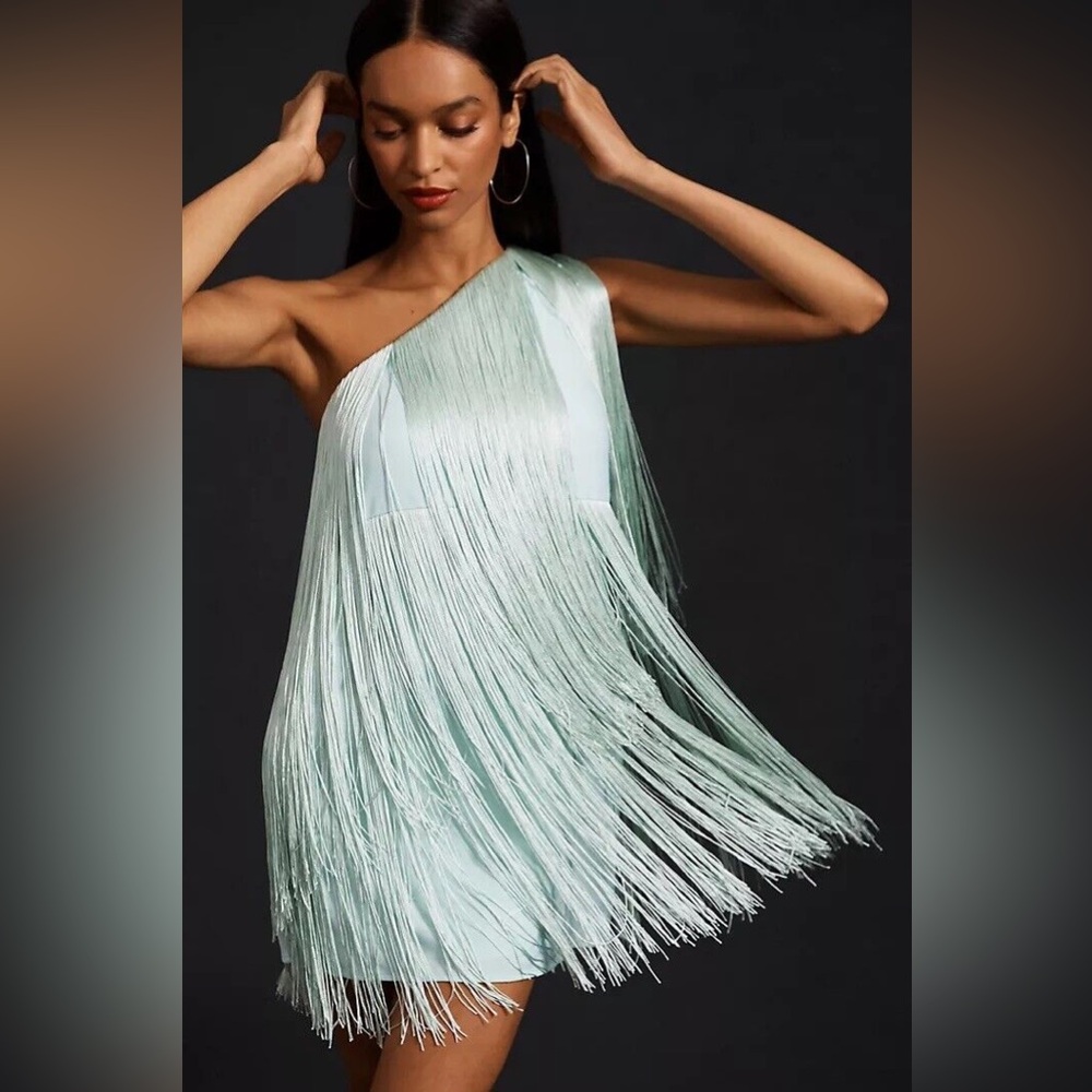 Anthropologie Hutch One-Shoulder Fringe Mini Dress